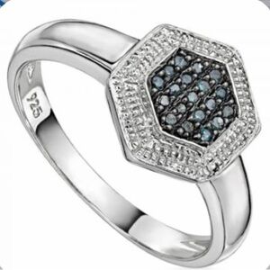 Womens 14K White Gold
Over Solid Sterling Silver Cluster-19 Total Blue Diamonds